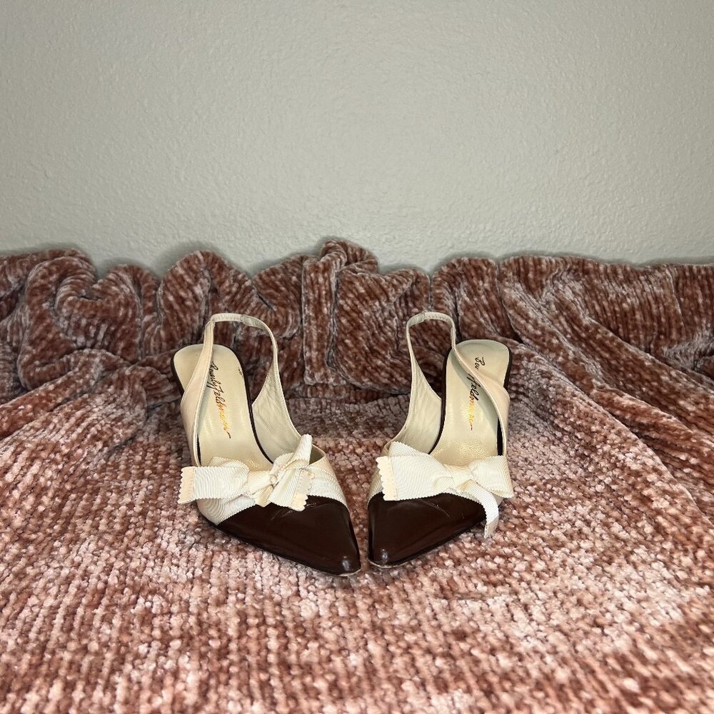 Beverly Feldman Slingback Pump Heels Vintage Size 8 Brown and Cream